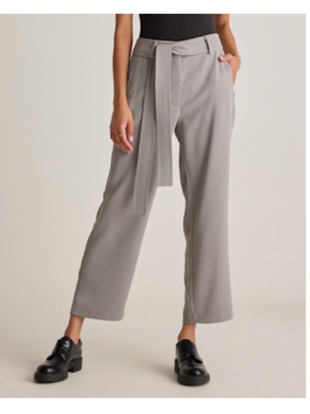 Quince Stretch Crepe Paperbag Pants, Light Gray, Size 14